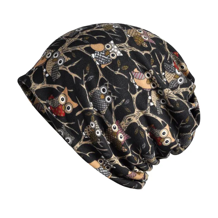 Cotton Men's Spring Summer Beanies for Women Hat Thin Lightweight Helmet Liner Slouchy Baggy Hiphop Animal Owl Skullie