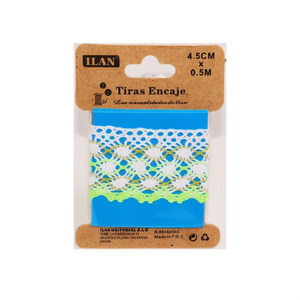 Cinturini in pizzo Ilan 4,5 cm x 0,5 m bianco verde per decorazioni e artigianato - Product Image 1