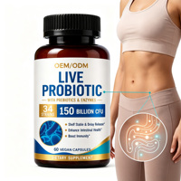 Capsules de Probiotiques Vivants OEM/ODM 150 Milliards d'UFC Prébiotiques Enzymes Digestives Inuline Fibres de Maïs Solubles pour le Soutien de la Santé Intestinale