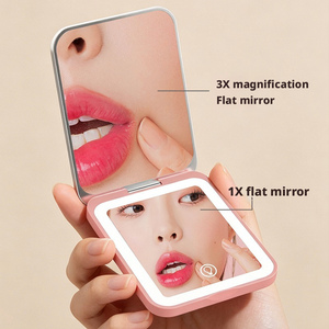 Rechargeable <b>LED</b> Light Compact <b>Mirror</b> Pocket Purse Handheld Portable Folding Small Mini Makeup <b>Mirror</b> with 3 Color Lights Switch - Product Image 4