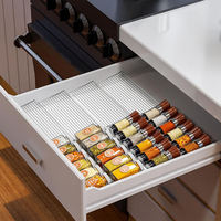 Organisateur de tiroir à épices en plastique extensible et réglable à 4 niveaux, étagère de cuisine transparente pour le rangement des bocaux et des condiments