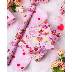 Valentines Day <b>Wrapping</b> <b>Paper</b> Pink Heart Dog Design 46.8 Square Feet Recyclable Double Side Gift Craft Use - Product Image 2