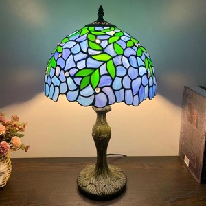 LongHuiJing European Handmade Lamp Stained Glass Classical 12Inch Blue Wisteria Style Tiffany Retro Home Table Lamps - Product Image 5