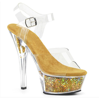 Sandal Bling 15cm bubuk Flash gadis tiang sepatu dansa model gaun penuh sandal Platform 6 inci pesta Catwalk seksi Fetish pengantin