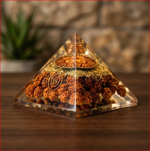 Pirámide de Orgón de Resina Ámbar con Cristal, Hoja de Oro Tallada, Decoración Espiritual, Regalo, Adorno de Escritorio - Product Image 4