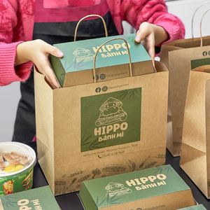 Sac en papier kraft jetable personnalisé en gros pour la livraison de repas rapides en restaurant, emballage alimentaire - Product Image 3