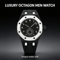 Montre à quartz pour homme Octagon Luxury, cadran chronographe arabe unique, bracelet en plastique PU étanche, montre de sport pour homme, cadeau pour homme