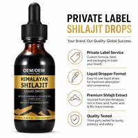 Gouttes liquides de Shilajit de l'Himalaya à marque privée OEM, extrait de résine minérale, complément alimentaire, formule personnalisée, vente en gros, usine, 60 ml