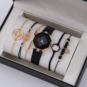 Gran oferta, 6 uds., <span class=keywords><strong>reloj</strong></span> de lujo para mujer, anillo, collar, pendientes, conjunto de pulsera, relojes, correa de cuero de mariposa, <span class=keywords><strong>Reloj</strong></span> de cuarzo a la moda para mujer - Product Image 1