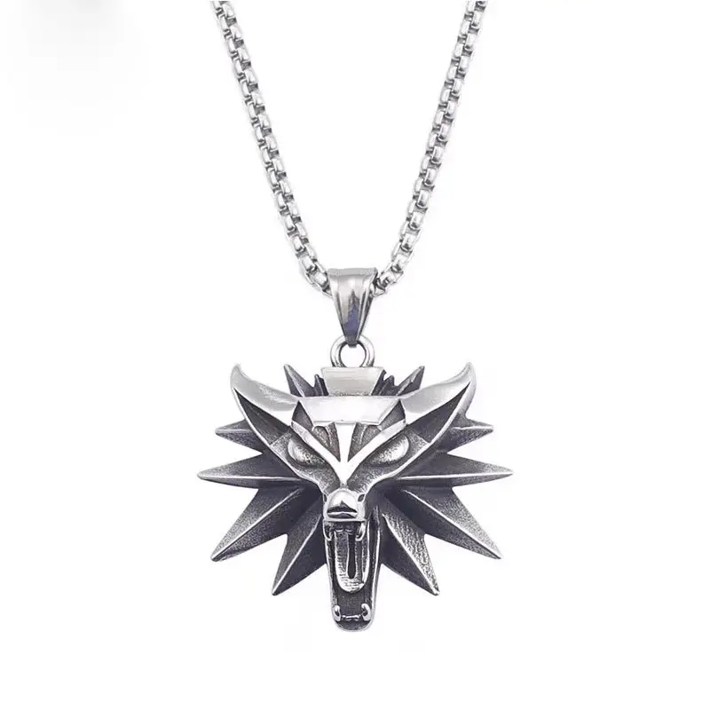 2023 Game Jewelry Witcher Wolf Head Titanium Steel Men's Necklace Pendant Wholesale