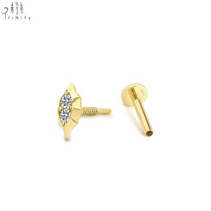 Pendientes de Diseño Simple y Elegante, Venta al Por Mayor, Oro Sólido de 14K, Diamante Natural, Pendientes Finos de un Solo Diamante - Product Image 3
