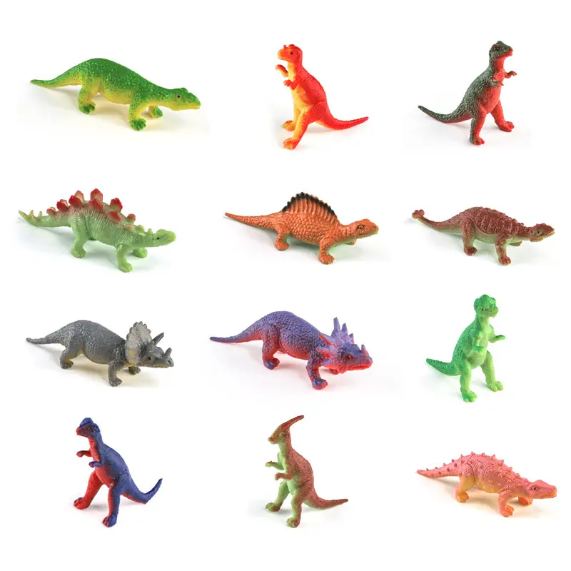 XRH TPR Soft Squeeze Dinosaur Model Toys Mini Dino Figure Set Toy for Kids 12 in 1 Bag Animal Toys