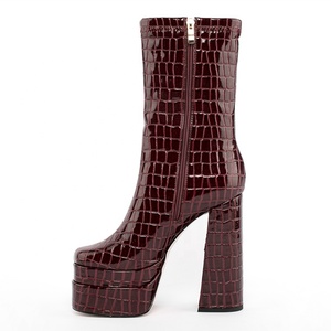 Botas de plataforma con estampado de piedra, punta cuadrada, tacón grueso y cremallera lateral para mujer, talla 43, venta al por mayor de fábrica 2022 - Product Image 4