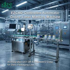 Machine de marquage laser automatique en ligne avec contrôle EZCAD et prise en charge IA |   Codeur QR/DataMatrix conforme à la norme GS1 pour ligne d'emballage de boîtes laitières - Product Image 2