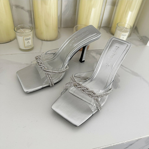 2025 Summer Sexy <b>Studded</b> PVC Sandals Slides Slipper Fashion Mules Transparent <b>Heels</b> for Ladies - Product Image 5