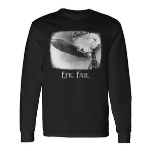 T-shirt a maniche lunghe Epic Fail nera con design grafico, abbigliamento casual da uomo - Product Image 1