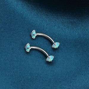 Opal Curved Barbell | 316 Stainless Steel Body <b>Piercing</b> <b>Jewelry</b> <b>Eyebrow</b> Belly Ring Synthetic Opal Gem Barbell - Product Image 4