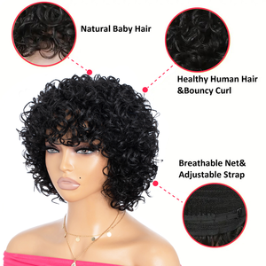 Cabello humano Peluca hecha a <span class=keywords><strong>máquina</strong></span> completa Pelucas negras naturales sin pegamento Cabello humano 10 pulgadas <span class=keywords><strong>Pixie</strong></span> Cut Short Bob Pelucas - Product Image 4