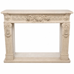 Chimenea de Mármol Personalizada, Moderna, Tallada a Mano, de Lujo, Clásica, Color Crema Beige, con Repisa y Marco de Mármol - Product Image 2