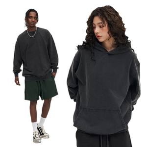 Sweat à capuche oversize pour homme en mélange de coton épais, style streetwear automne-hiver, avec poche, anti-boulochage, coupe ample - Product Image 2