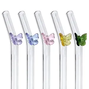 Sıcak satış kullanımlık payet paramparça dayanıklı bükülmüş içme çiçek renkli kelebek temizle cam saman ile fırçalar
