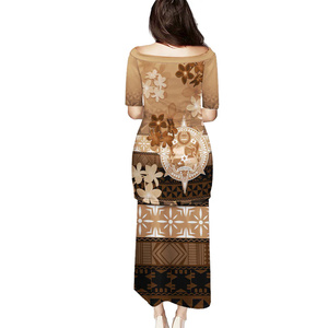 Tongan Ngatu motif dame col rond à manches courtes <span class=keywords><strong>femmes</strong></span> deux pièces robe ensemble personnalisé Tonga émancipation jour Puletasi Maxi jupes - Product Image 4
