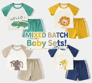 Stock Lot <b>Mixed</b> Batch Baby Summer Clothing Sets Cotton Raglan Sleeve Animal Print 2 Piece Infant Outfits Wholesale - Product Image 1