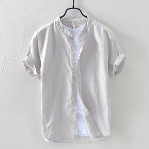 Semplice <span class=keywords><strong>Casual</strong></span> 4XL <span class=keywords><strong>estate</strong></span> <span class=keywords><strong>abbigliamento</strong></span> con colletto rialzato Top manica corta camicia in misto cotone lino botton up - Product Image 6