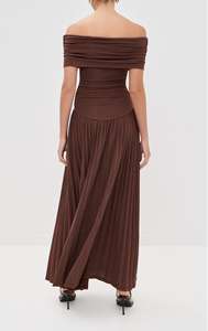 Vestido Maxi para Mujer, Hombros Descubiertos, Formal, Tejido, Elegante, Ajustado, Ropa de Fiesta, Falda de Gasa Plisada, Diseño Sólido - Product Image 5