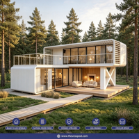 Capsule de cabine Apple de luxe modulaire en acier de 2 chambres à coucher avec cuisine et salle de bain pour villa