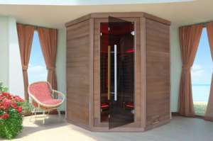 Uso domestico SS-450V per 4 persone Sauna a infrarossi a vapore secco a spettro completo in vetro rosso riscaldatore ad angolo Design cicuta benefici per la salute - Product Image 3