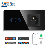 Prise intelligente Bingoelec standard UE avec interrupteurs à rideau, panneau tactile en verre, commande vocale, noir doré, pour maison connectée