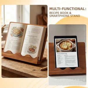 Wooden Kitchen Menu Display Rack Desktop Book Holder Adjustable Angle <b>Tablet</b> <b>Stand</b> <b>For</b> Cooking Books And Recipes - Product Image 4