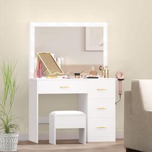 Bureau de maquillage moderne en verre blanc <span class=keywords><strong>pas</strong></span> <span class=keywords><strong>cher</strong></span> avec miroir <span class=keywords><strong>LED</strong></span> - Product Image 2
