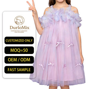 Vestido de Princesa de Tul Transpirable con Lazo Grande y Escote de Pétalos 3D Ombre Floral Rosa para Niñas, Estilo Boutique, Largo hasta la Rodilla, para Fiesta de Verano, ODM, Corte en A - Product Image 1