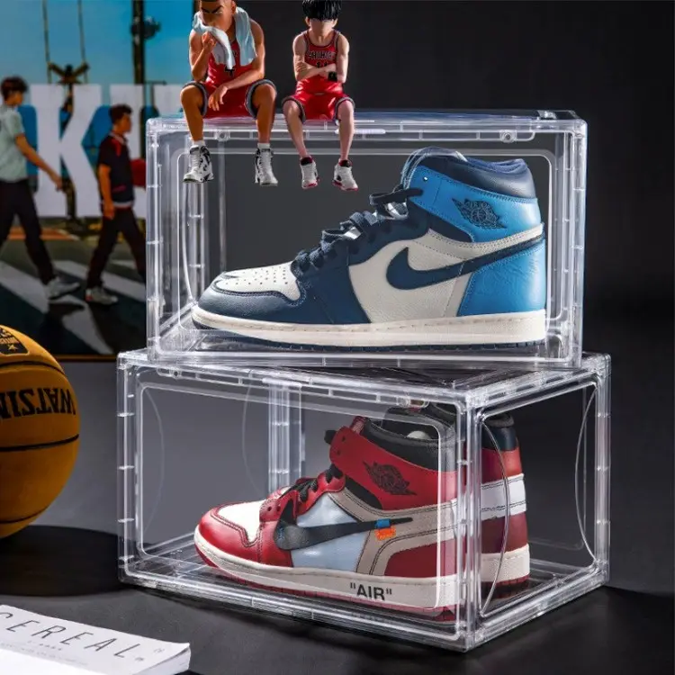 Custom OEM Hot Sale Side Open Door Steady Stacking Black Sneakers Clear Display Shoe Storage Box