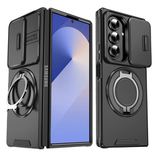 For for Samsung for Galaxy Z Fold 7/6 5G Swivel Bracket Mobile Phone Case Magnetic Drop Resistant Sliding Window Electroplate
