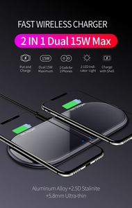 Leadingplus Ultra delgado 2 en 1 Dual 15W Max coche <span class=keywords><strong>cargador</strong></span> inalámbrico Universal para Iphone Samsung Huawei <span class=keywords><strong>Xiaomi</strong></span> - Product Image 2