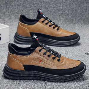 Baskets sportives pour hommes en cuir véritable à plateforme à lacets, confortables pour la course, le sport et le quotidien, basses, chaussures de travail printanières - Product Image 2