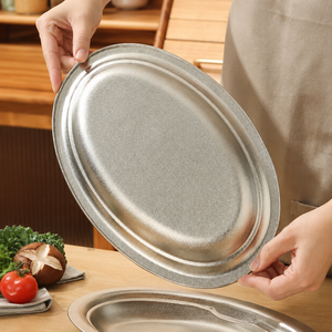 Oval Metal Serving Plates Set Dishwasher Safe Minimalist Solid Color <b>Dinnerware</b> for Party Use - Product Image 6