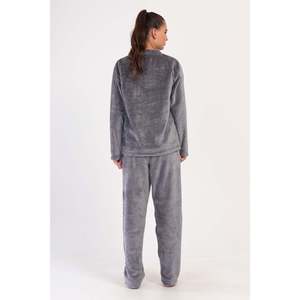 KADIN J.ULTRASOFT O YAKA DUSUK OMUZLU UZUN KOL CEPLI PIJAMA TAKIM - สีฟูเม่ - สีฟูเม่ - Product Image 4
