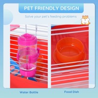 Cage à hamster en métal de 18,5 cm avec roue d'exercice et abreuvoir, design réutilisable à 2 étages pour petits animaux de compagnie, rouge