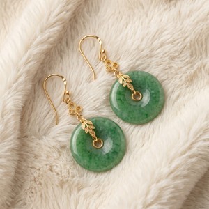 Boucles d'oreilles pendantes en forme de donut plaqué or 14 carats avec pierre d'aventurine verte, fermoir à levier, bijoux pour femmes en pierres précieuses naturelles, OEM/ODM - Product Image 2
