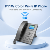 Téléphone IP Flyingvoice P11W SIP 2.0 avec écran LCD couleur 2,4 pouces, Wi-Fi double bande 2,4G/5G, 2 lignes SIP, 2 ports RJ45 10/100/1000 Mbps, 2000 contacts