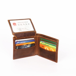 Genuine Crazy Horse Cow Leather Custom Engraved Logo <b>Small</b> Credit Travel Business Pure Leather Wallet for Men - Product Image 6