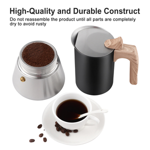 Nueva <span class=keywords><strong>cafetera</strong></span> y espresso de estufa de <span class=keywords><strong>4</strong></span> <span class=keywords><strong>tazas</strong></span> de <span class=keywords><strong>acero</strong></span> <span class=keywords><strong>inoxidable</strong></span>, olla Moka <span class=keywords><strong>italiana</strong></span> con mango de madera - Product Image 3