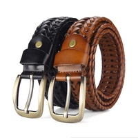 Ceinture tissée en cuir véritable unisexe avec boucle à aiguille en alliage de zinc résistante à la déchirure J-118 de ceinture à trou d'aiguille complet