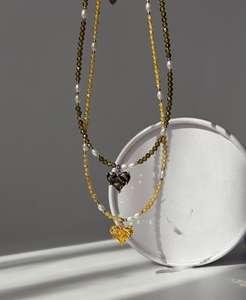 ファッションエレガントなガラス真珠光沢のあるクリスタルチョーカーネックレス光沢のあるハートペンダント手作り冬の女神ジュエリー - Product Image 1