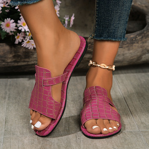 Nouvelles pantoufles décontractées pour femmes grandes tailles, style européen et américain, motif pierre, pour l'extérieur et la plage, modèle plat 2024 - 231 231 - Product Image 4