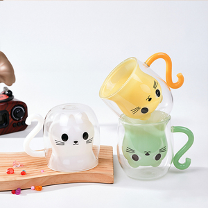 Caneca de Chá Criativa Resistente ao Calor para Crianças, em Formato de Gato Fofo, 250ml, Copo de Vidro de Parede Dupla com Alça para Café - Product Image 4